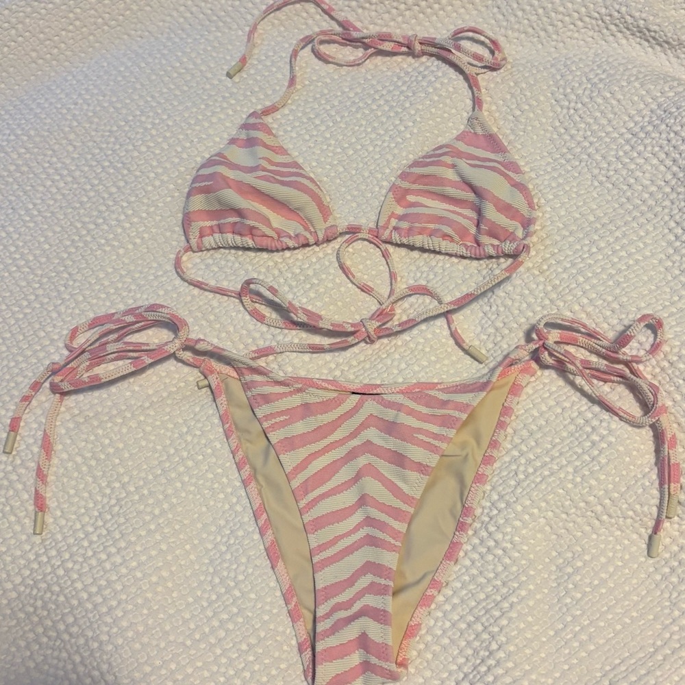 Triangl ribbed pink zebra print bikini size small